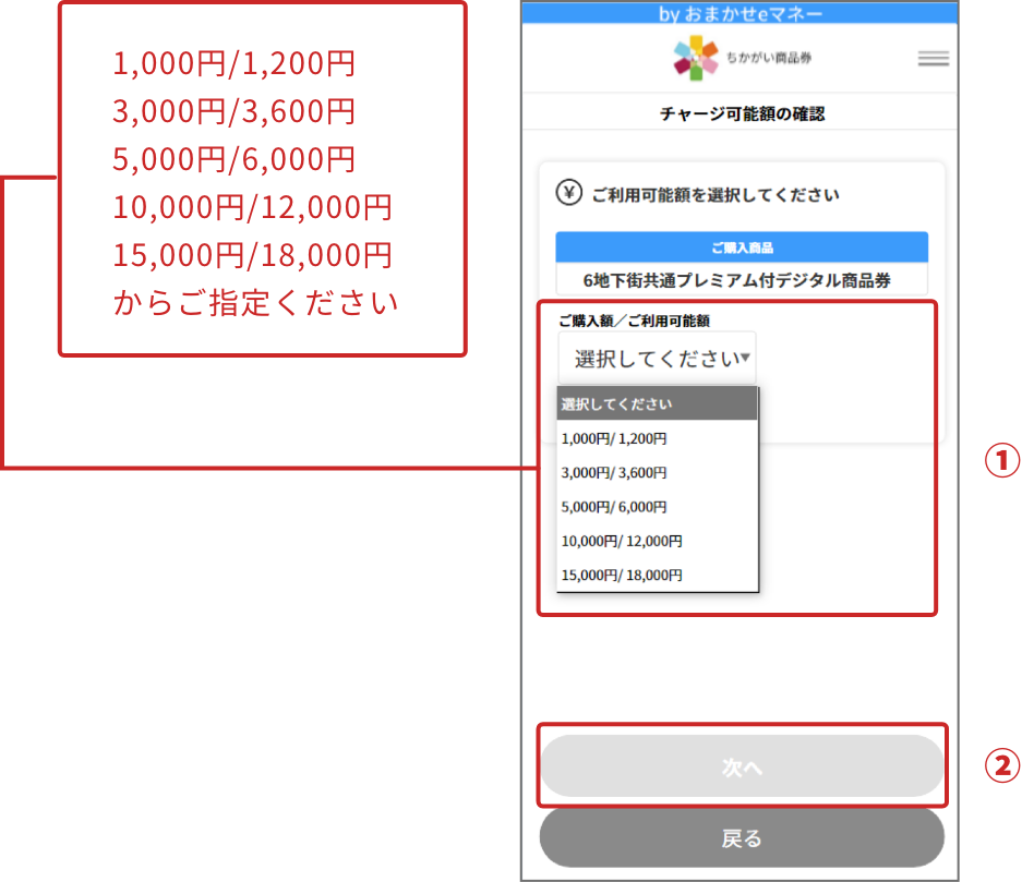 ご購入金額を指定 「次へ」を押下