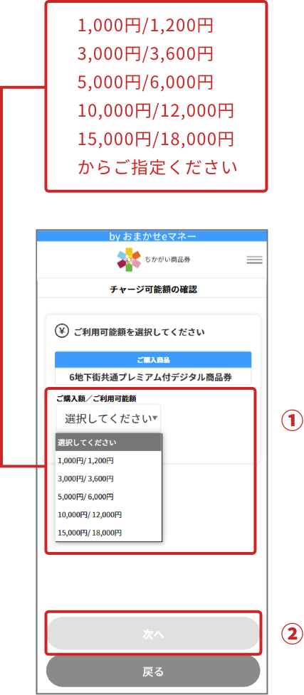 ご購入金額を指定 「次へ」を押下