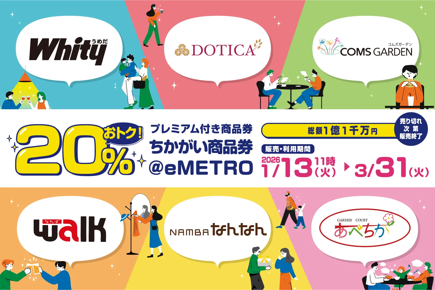 『ちかがい商品券＠eMETRO』20％プレミアム付デジタル商品券販売のご案内